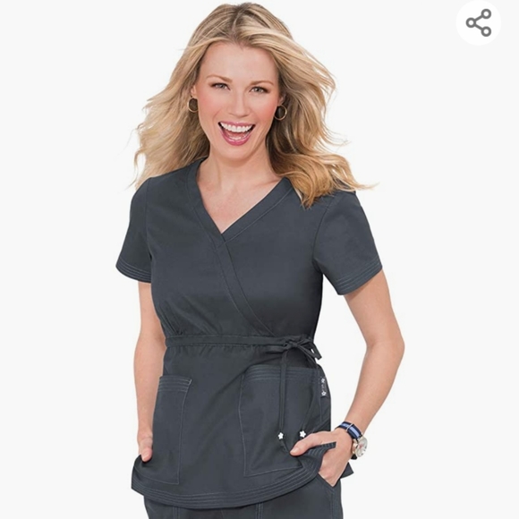 Koi Classics Katelyn Mock Wrap Black Scrub Top - Picture 2 of 7